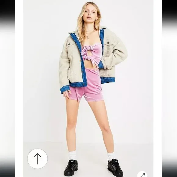 NWOT Urban Outfitters Maddie Lilac Velvet Dual Tie Front Playsuit Romper Size S - Picture 11 of 15